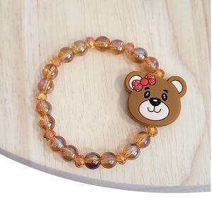 Hand Crafted Bear Charm Bracelet - Kids Bracelet Brown and Orange Approx 7"